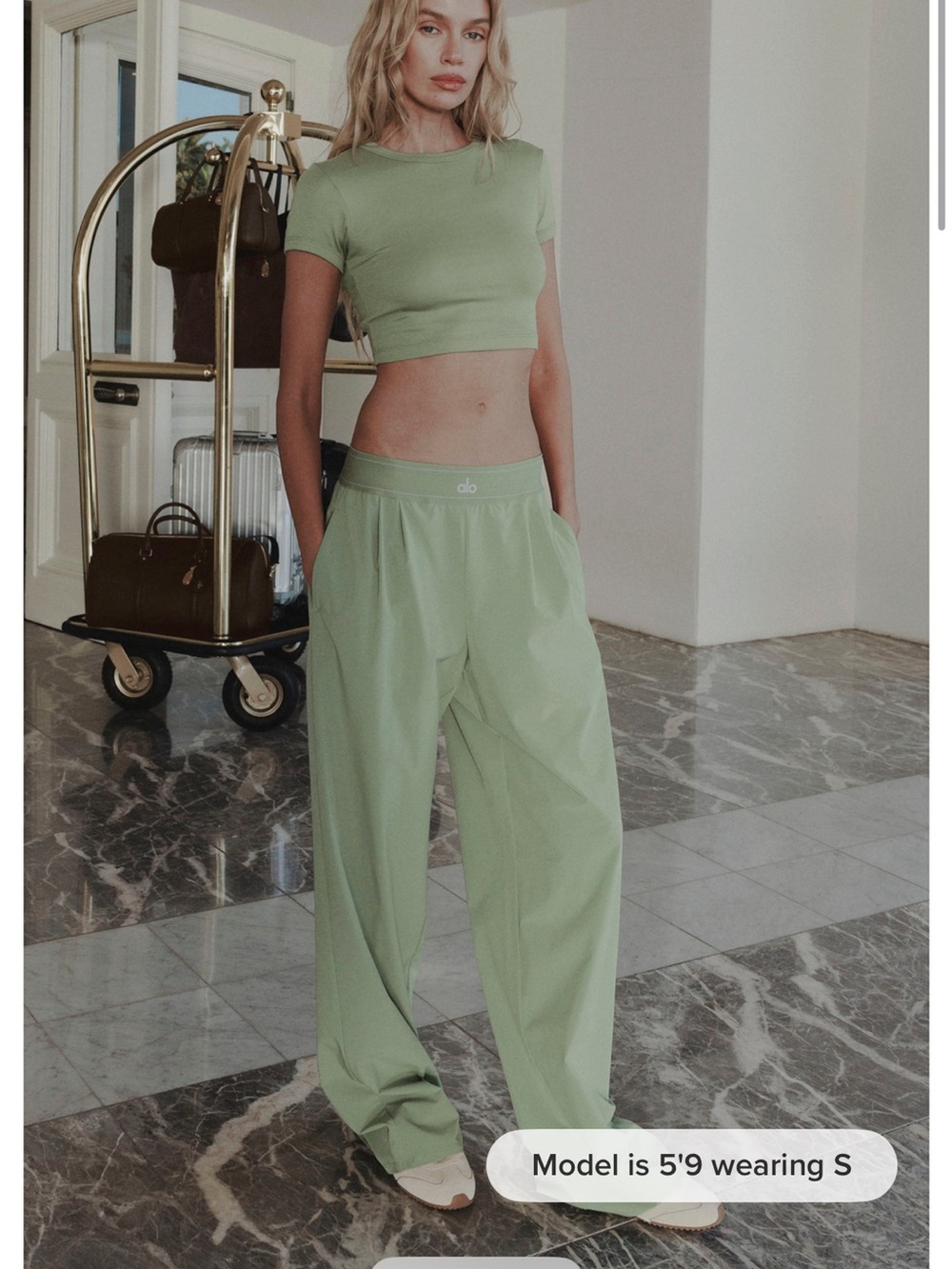 ALO Yoga Wide Leg Track Pants in Sage Green